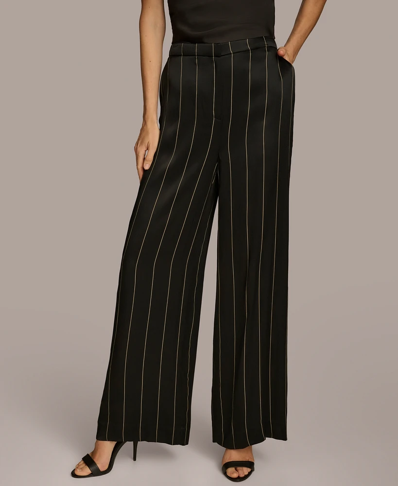 Donna Karan New York Women's Wide Leg Satin Pinstripe Pants