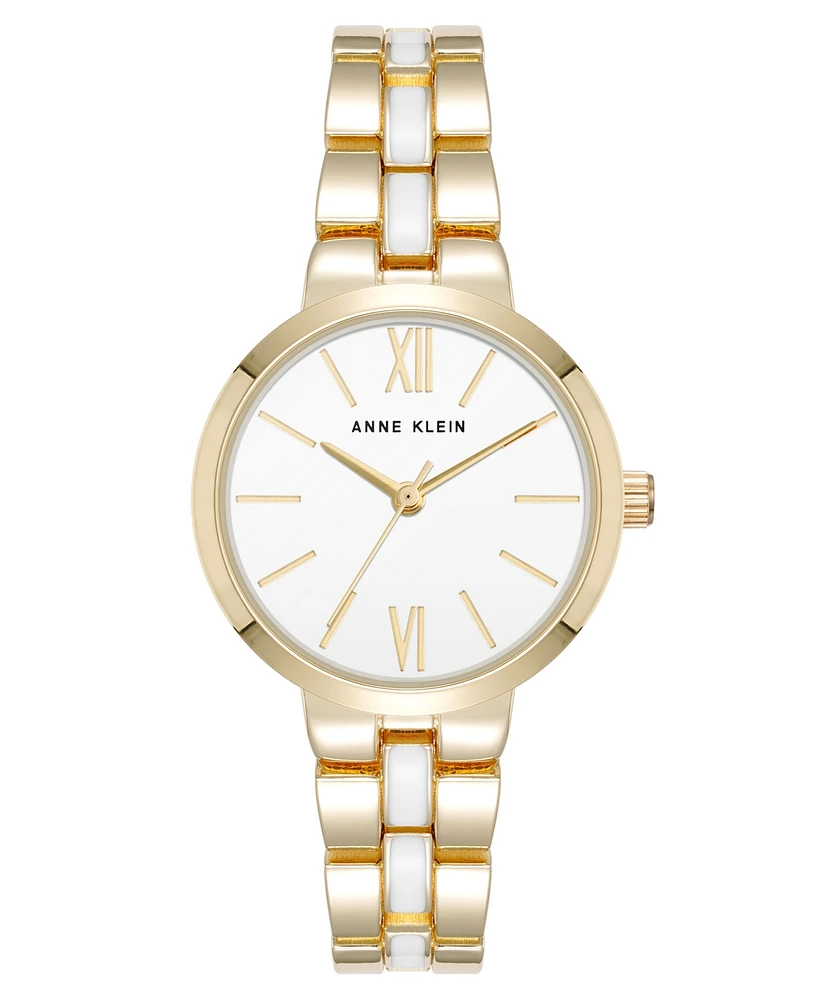 Anne Klein Women's Quartz Modern White Enamel and Gold-Tone Alloy Metal Watch, 30mm - White/Gold