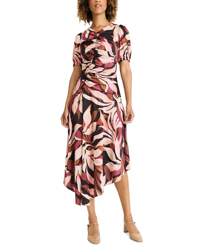 Maggy London Women's Printed Ruched Midi Dress