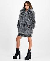 Bar Iii Petite Faux-Fur Collared Snap-Front Coat, Created for Macy's