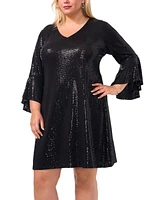 Vince Camuto Plus Sequined Flounce-Sleeve Mini Dress