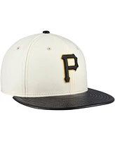 New Era Men's Cream Pittsburgh Pirates Game Night Leather Visor 59FIFTY Fitted Hat