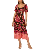 Adrianna by Adrianna Papell Women's Floral-Print Puffed-Sleeve Dress