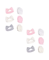 Hudson Baby Baby Girls Cotton Headband and Scratch Mitten Set, Dots 12-Piece, 0-6 Months