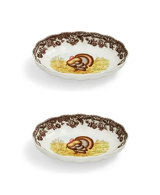 Spode Woodland Turkey Oval Fluted Dish, Set of 2