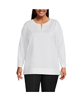 Lands' End Plus Stretch Broadcloth Long Sleeve Split Neck Tunic