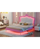 Streamdale Furniture Led Upholstered Princess Bed with Crown Headboard