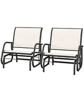 Metal Frame Porch Glider Set with Mesh Fabric and Curved Armrests