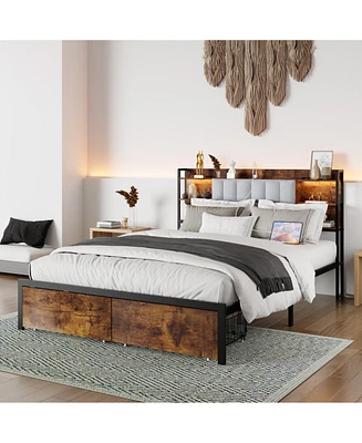 Streamdale Furniture Upholstered Bed Frame with Storage and Led Headboard