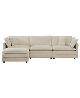 Streamdale Furniture Oversized L-Shaped Sectional Sofa with Reversible Ottoman, Beige Chenille