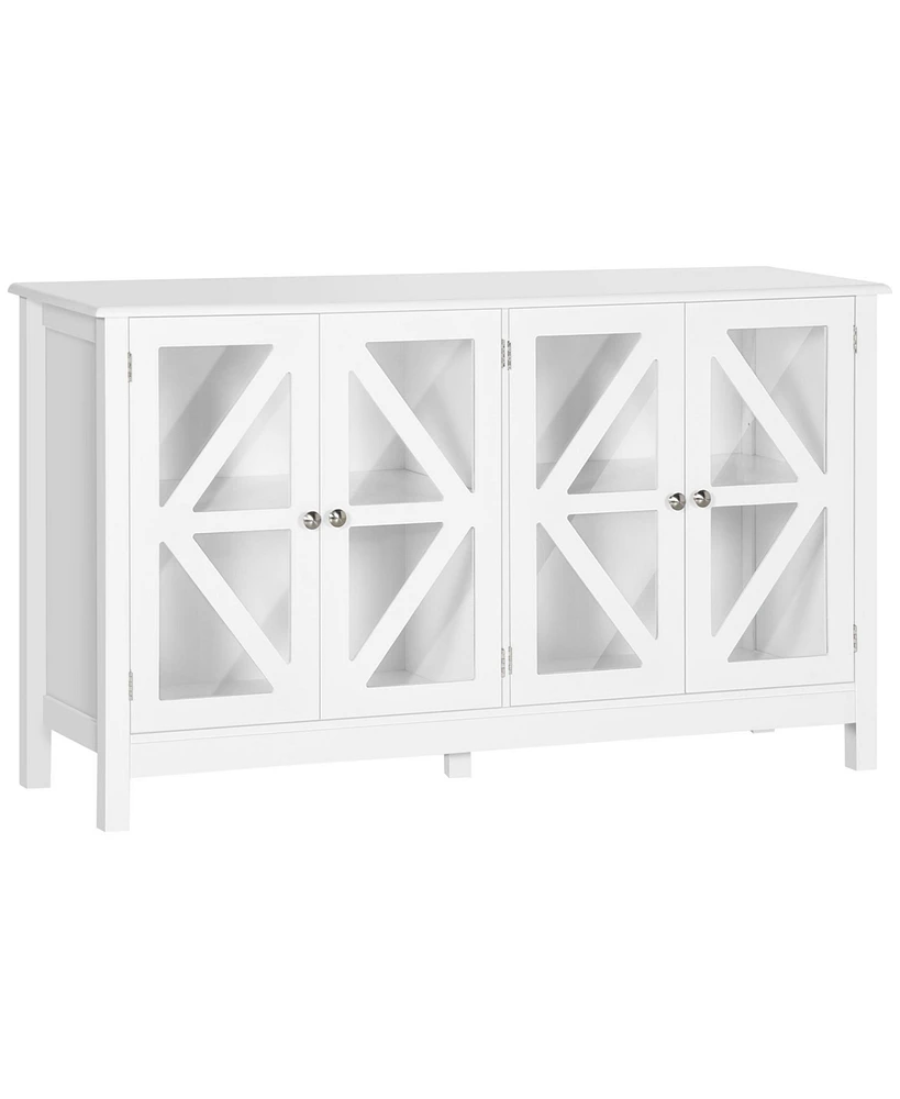 Simplie Fun White Tempered Glass Sideboard with Adjustable Storage