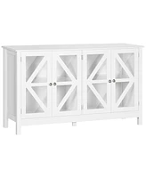 Simplie Fun White Tempered Glass Sideboard with Adjustable Storage