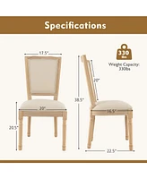 Skonyon French Dining Chair Set of 2 with Rectangular Backrest and Solid Rubber Wood Frame-Beige