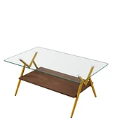 Modern Glass Coffee Table with Golden Metal Legs