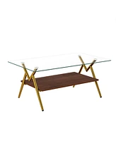 Streamdale Furniture Modern Glass Coffee Table with Golden Metal Legs