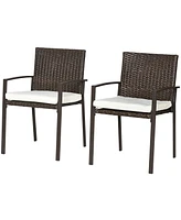 2-Piece Rattan Outdoor Dining Chairs with Cushions