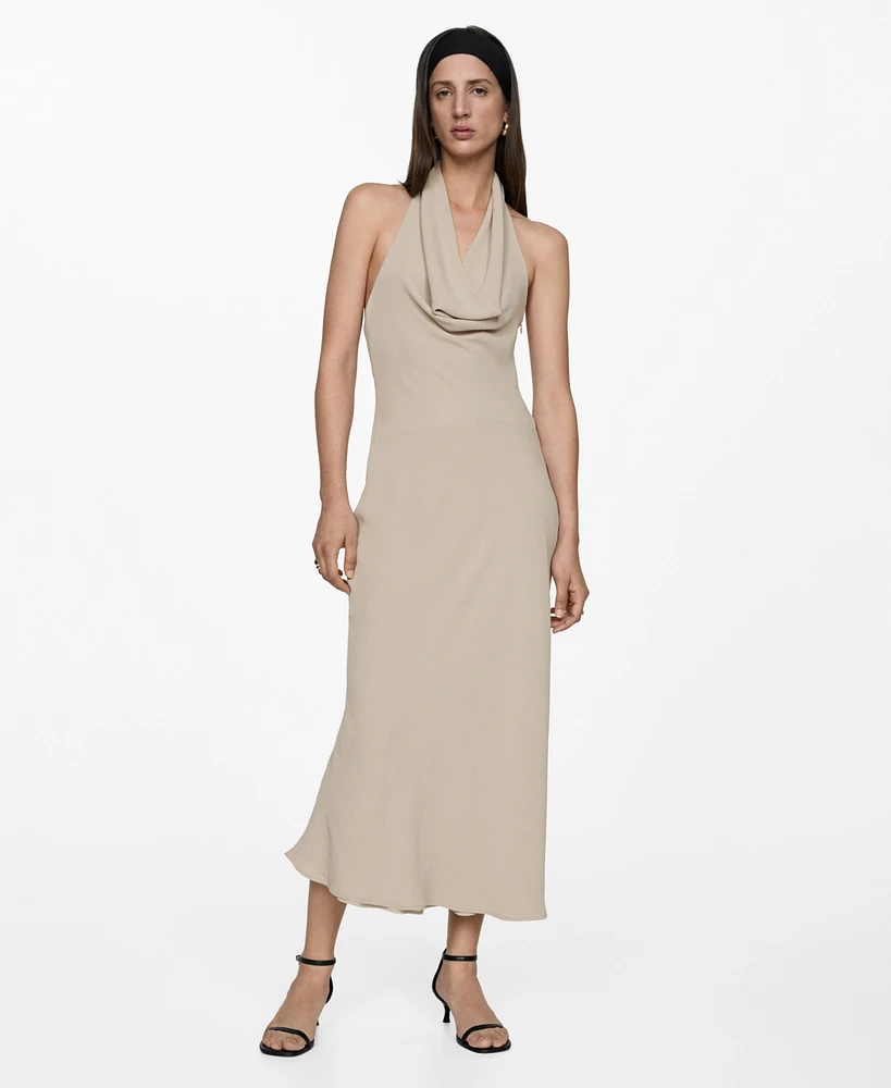 Mango Women's Draped Neckline Halter Dress