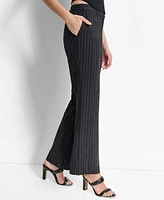 Dkny Women's Pinstriped Pleated-Waist Wide-Leg Pants