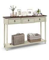 Sugift 52 Inch Farmhouse Console Table with 3 Drawers and Open Storage Shelf for Hallway