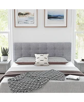 Sugift Linen Upholstered Headboard with Solid Rubber Wood Legs-Beige