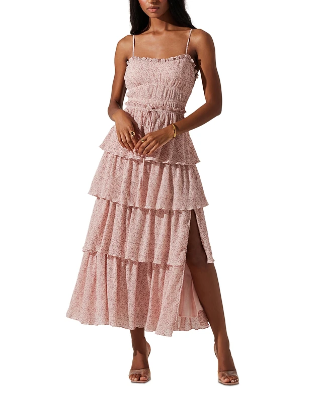 strapless open back dress ASTR Rasya Pleated Maxi Dress in Coral – CHROME main image 1