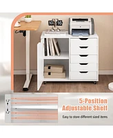 Skonyon 5-Drawer Dresser Chest Mobile Storage Cabinet with Door-White