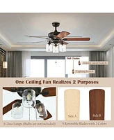 Skonyon 52 Inch Ceiling Fan Light with Pull Chain and 5 Bronze Finished Reversible Blades