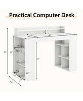 Skonyon Computer Desk with Dual 3-Tier Bookshelf and Monitor Shelf-White