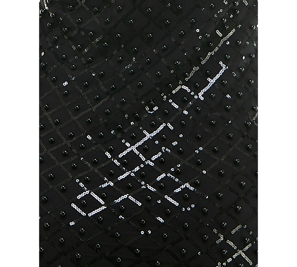 City Studios Juniors' Illusion Pearl-Sequin Mini Dress
