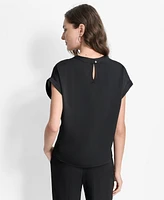 Dkny Women's Mixed-Media Extended-Shoulder Blouse