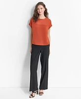 Dkny Women's Mixed-Media Extended-Shoulder Blouse