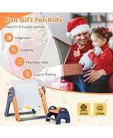 Vebreda 6-In-1 Folding Kids Art Easel with Reversible Building Block Tabletop