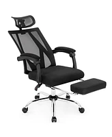 Vebreda Ergonomic Recliner Mesh Office Chair with Adjustable Footrest-Black