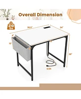 Costway 32" Computer Desk Small with Charging Station Storage Bag & Headphone Hook