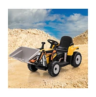 Vebreda 12V Battery Powered Kids Ride on Excavator with Adjustable Arm and Bucket-Yellow