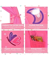 Vebreda Kids Galaxy Starry Sky Dream Portable Play Tent with Double Net Curtain-Pink