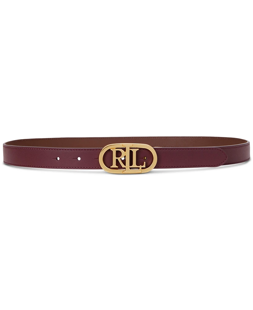 Lauren Ralph Oval Logo Buckle Reversible Leather Skinny Belt