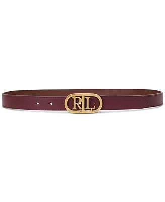 Lauren Ralph Oval Logo Buckle Reversible Leather Skinny Belt