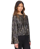 Michael Kors Women's Printed Pleated Bell-Sleeve Top