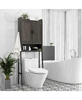 Sugift Over the Toilet Storage Cabinet Space Saver Organizer with Double Doors-Gray