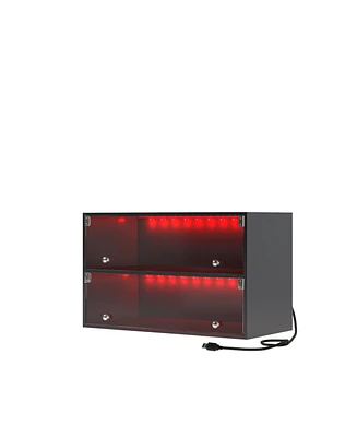 Streamdale Furniture Black Glass Door Shoe Box Shoe Storage Cabinet For Sneakers With Rgb Led Light