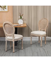 Rattan and Cream Dining Chair Set (Armless, Set of 2)