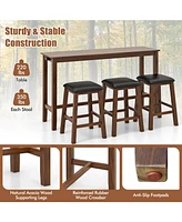 Sugift 4-Piece Bar Table Set Counter-Height Table and 3 Pvc Leather Upholstered Bar Stools-Brown