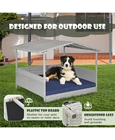 Givimo Wicker Dog House with Waterproof Roof and Washable Cushion Cover-Navy