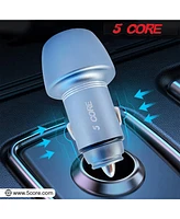 5 Core Car Charger Mini Aluminum Alloy Dual Usb Power Adapter with Pd Qc 3.0 Port Soft Led Fast Charging for iPhone Samsung -CDKC12 2Pcs