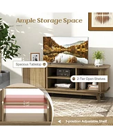 Costway Tv Stand for Tv up to 55 Inch Television Cabinet with 2 Open Shelves Sliding Doors