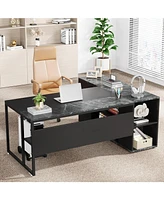 Tribesigns 71 inch Executive Desk, L Shaped Desk with Cabinet Storage, Office Shelves, Business Furniture Workstation for Hom