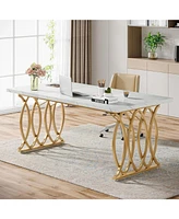 Tribesigns Modern Dining Table, 63" Large Kitchen Table for 4-6 People, Unique Rectangular Dinner Table Kitchen & Dining Room Furniture with Faux Marb