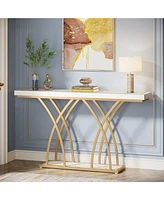 Tribesigns 55 Inch Gold Console Table, Modern Faux Marble Veneer Entryway Table Behind Sofa Couch, Narrow Long Hallway Table with Geometric Metal Legs