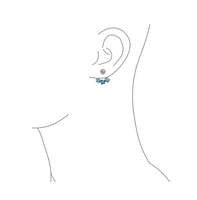 Bling Jewelry Aqua Blue Cubic Zirconia Flower Fan Cz Ear Back Front Stud Jacket Earrings For Women For Sterling Silver